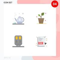 Pack of 4 Modern Flat Icons Signs and Symbols for Web Print Media such as tea train leaf nature pdf Editable Vector Design Elements