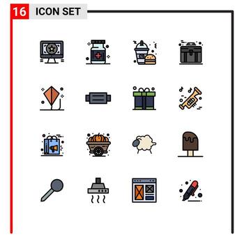 User Interface Pack of 16 Basic Flat Color Filled Lines of child briefcase medicine bag frappe Editable Creative Vector Design Elements