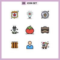 Mobile Interface Filledline Flat Color Set of 9 Pictograms of fruit science startup green plug Editable Vector Design Elements