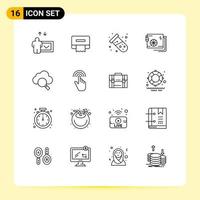 Group of 16 Modern Outlines Set for research cloud tube supply part Editable Vector Design Elements