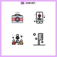 Stock Vector Icon Pack of 4 Line Signs and Symbols for camera staff picture hobby food Editable Vector Design Elements