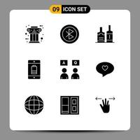 9 User Interface Solid Glyph Pack of modern Signs and Symbols of devices cellphone network battery bottl Editable Vector Design Elements