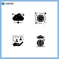 Pack of 4 Modern Solid Glyphs Signs and Symbols for Web Print Media such as cloud caring online hours people Editable Vector Design Elements