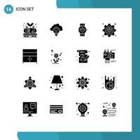 Group of 16 Solid Glyphs Signs and Symbols for performance efficiency focus android time Editable Vector Design Elements