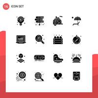 Pictogram Set of 16 Simple Solid Glyphs of summer bench camp umbrella transport Editable Vector Design Elements