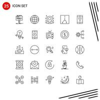 User Interface Pack of 25 Basic Lines of beach space multimedia location security Editable Vector Design Elements