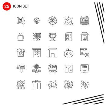 Editable Vector Line Pack of 25 Simple Lines of monitor analysis identity fruit avocado Editable Vector Design Elements