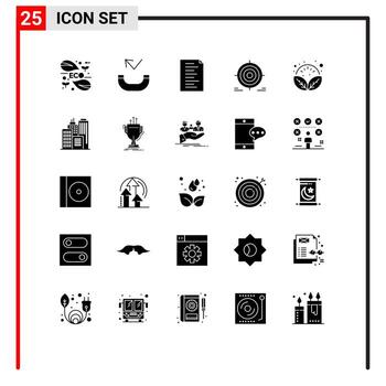 paquete de 25 signos y símbolos de glifos sólidos modernos para medios de impresión web como el código de objetivo de la planta elementos de diseño vectorial editables vector