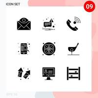 Pack of 9 creative Solid Glyphs of flower search call mobile outgoing Editable Vector Design Elements