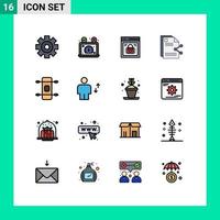 paquete de línea de vector editable de 16 líneas simples llenas de color plano de archivos compartidos contenido del sitio web bloqueo web elementos de diseño de vector creativo editable