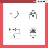 Pictogram Set of 4 Simple Filledline Flat Colors of arrow charge louck security usb Editable Vector Design Elements