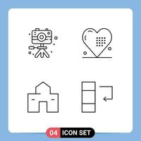 4 User Interface Line Pack of modern Signs and Symbols of video building hobby heart house Editable Vector Design Elements