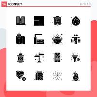 Modern Set of 16 Solid Glyphs and symbols such as location plan note camping water Editable Vector Design Elements