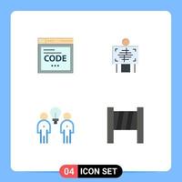 Group of 4 Modern Flat Icons Set for browser idea coding hospital team Editable Vector Design Elements