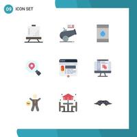 Set of 9 Modern UI Icons Symbols Signs for location search mortar research flamable Editable Vector Design Elements