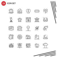 25 Universal Line Signs Symbols of capsule playstation currency games mind Editable Vector Design Elements