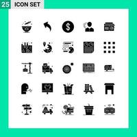 Pictogram Set of 25 Simple Solid Glyphs of radio protection currency personal insurance Editable Vector Design Elements