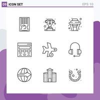 User Interface Pack of 9 Basic Outlines of web graphic design success graphic party Editable Vector Design Elements