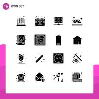 Universal Icon Symbols Group of 16 Modern Solid Glyphs of book prayer computer namaz islam Editable Vector Design Elements