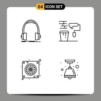 Editable Vector Line Pack of 4 Simple Filledline Flat Colors of audio tools monitor paint device Editable Vector Design Elements