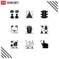 Group of 9 Solid Glyphs Signs and Symbols for eat headset traffic headphone computer Editable Vector Design Elements