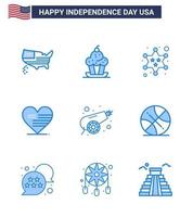 9 Blue Signs for USA Independence Day army american thanksgiving love star Editable USA Day Vector Design Elements
