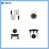 Mobile Interface Solid Glyph Set of 4 Pictograms of jumping global skipping business home Editable Vector Design Elements