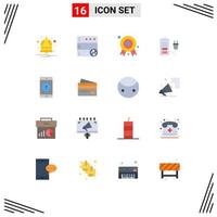 Set of 16 Vector Flat Colors on Grid for mobile application application award badge plug battery Editable Pack of Creative Vector Design Elements