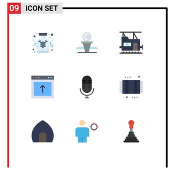 9 Universal Flat Color Signs Symbols of mic website stand interface arrow Editable Vector Design Elements