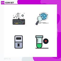4 Thematic Vector Filledline Flat Colors and Editable Symbols of computer kitchen global research heart Editable Vector Design Elements