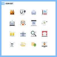 Pack of 16 creative Flat Colors of inbox sheet tools report balance Editable Pack of Creative Vector Design Elements