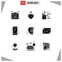 Group of 9 Modern Solid Glyphs Set for signals mobile diwali element acupuncture Editable Vector Design Elements