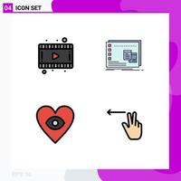 4 Universal Filledline Flat Colors Set for Web and Mobile Applications film heart window os fingers Editable Vector Design Elements