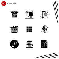 User Interface Pack of 9 Basic Solid Glyphs of feed shopping intelligence ecommerce fresh Editable Vector Design Elements