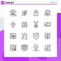 Set of 16 Modern UI Icons Symbols Signs for account kite thinking security lock Editable Vector Design Elements