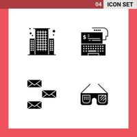 Universal Icon Symbols Group of 4 Modern Solid Glyphs of building contact digital banking money email Editable Vector Design Elements