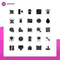 Set of 25 Vector Solid Glyphs on Grid for plant business earth line cross Editable Vector Design Elements