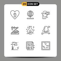 9 User Interface Outline Pack of modern Signs and Symbols of flask research human medical chemistry Editable Vector Design Elements