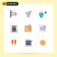 9 User Interface Flat Color Pack of modern Signs and Symbols of content waste body garbage bin Editable Vector Design Elements