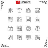 Group of 16 Modern Outlines Set for spa bath data integration school transport Editable Vector Design Elements