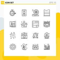 Universal Icon Symbols Group of 16 Modern Outlines of design fashion devices design wheel Editable Vector Design Elements