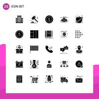 25 Universal Solid Glyphs Set for Web and Mobile Applications healthy apple coin serves pool Editable Vector Design Elements