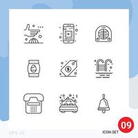 conjunto de 9 iconos modernos de la interfaz de usuario símbolos signos para la gestión de elementos de diseño vectorial editables del huevo de pascua del ventilador de vacaciones vector