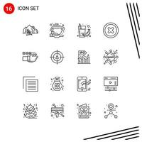 Pack of 16 Modern Outlines Signs and Symbols for Web Print Media such as monitoring canceled bean basic health Editable Vector Design Elements