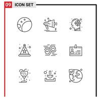 9 User Interface Outline Pack of modern Signs and Symbols of data connect head star celebration Editable Vector Design Elements