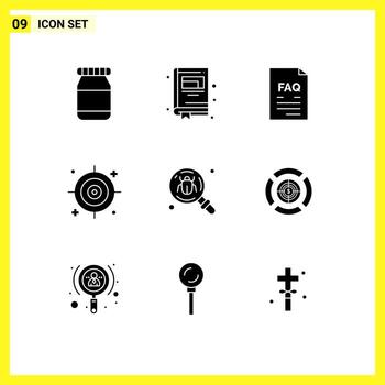 Modern Set of 9 Solid Glyphs and symbols such as search find help bug target Editable Vector Design Elements