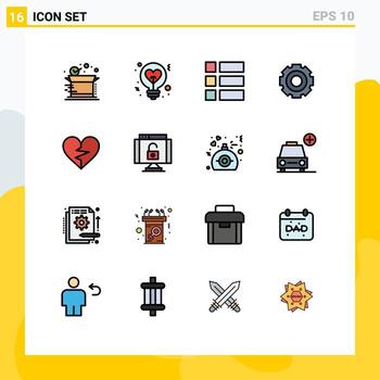 Group of 16 Modern Flat Color Filled Lines Set for universal job idea general layout Editable Creative Vector Design Elements