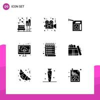 Pictogram Set of 9 Simple Solid Glyphs of upload computer film cloud petrol Editable Vector Design Elements