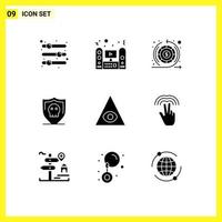 Modern Set of 9 Solid Glyphs and symbols such as plain security sound shield return Editable Vector Design Elements