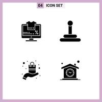 Pack of 4 Modern Solid Glyphs Signs and Symbols for Web Print Media such as monitor sell sale present house Editable Vector Design Elements